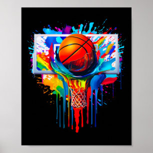 Retro Colourful Sketll Dribbling Ll Slam Dunk Hoop Poster