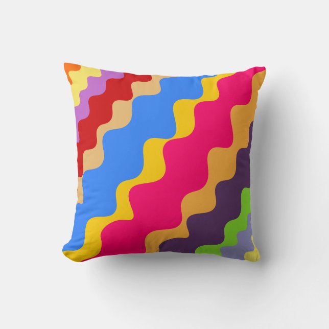 Retro  colourful slanting wavy pattern  cushion (Front)