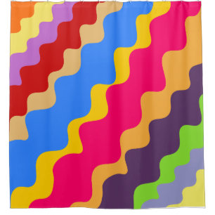 Retro colourful slanting wavy pattern  shower curtain