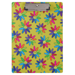 Retro Colourful Smiling Flowers in rainbow colou Clipboard