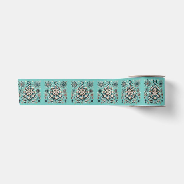 Retro Colourful Snowflake Winter Pattern Satin Ribbon (Front)