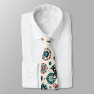 Retro Colourful Snowflake Winter Pattern Tie