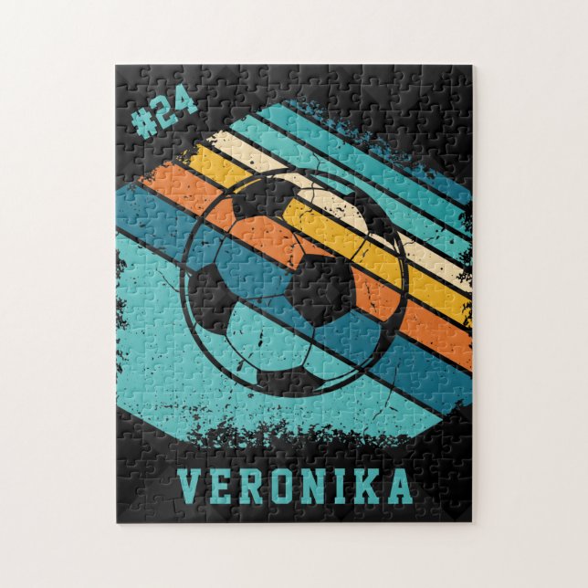 Retro Colourful Soccer Ball & Players Jersey Numbe Jigsaw Puzzle (Vertical)