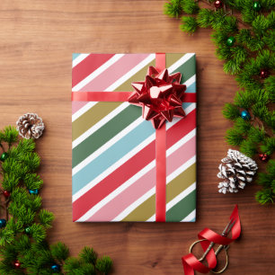 Retro Colourful Stripe Christmas Holidays  Wrapping Paper