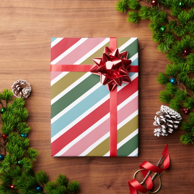 Retro Colourful Stripe Christmas Holidays  Wrapping Paper (Holiday Gift)