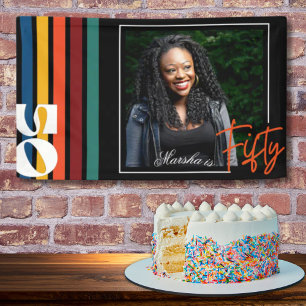 Retro Colourful Striped Fifty Birthday Party Photo Banner