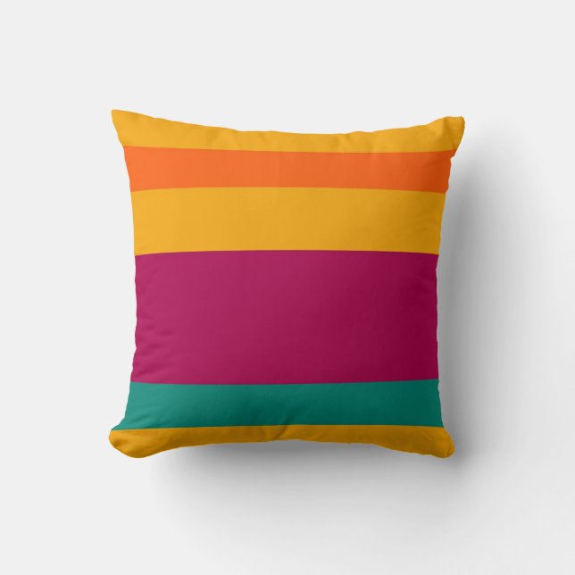 Retro Colourful Striped Pattern Cushion (Front)