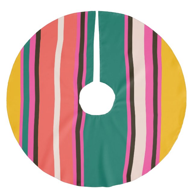 Retro colourful stripes, abstract background brushed polyester tree skirt (Front)