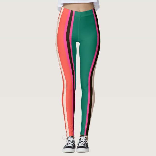 Retro colourful stripes, abstract background leggings (Front)