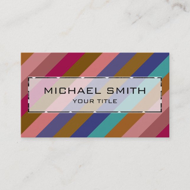 Retro Colourful Stripes Pattern #34 Business Card (Front)