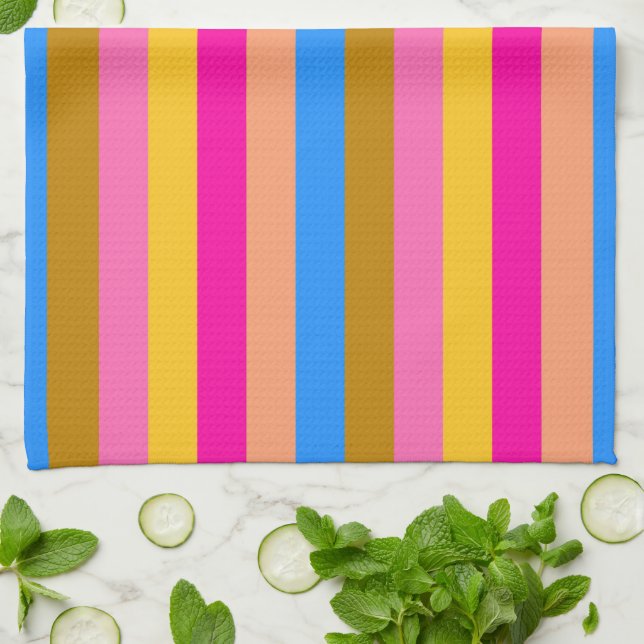 Retro Colourful Stripes Pattern #8 Tea Towel (Folded)