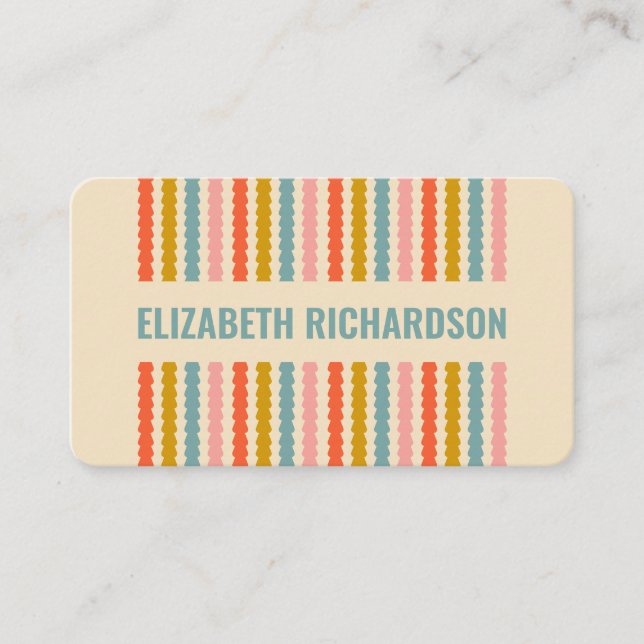 Retro Colourful Stripes Personalised Name Address  Business Card (Front)