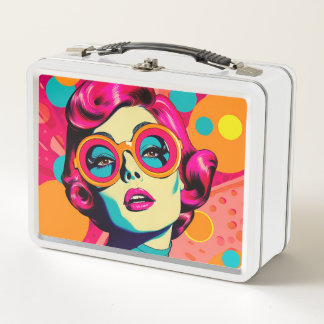Retro colourful style box, colourful woman metal lunch box