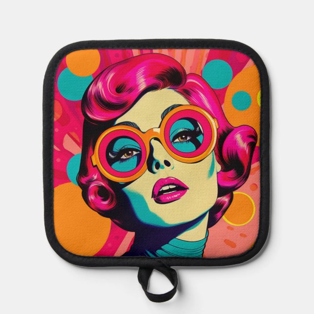 Retro colourful style, colourful woman pot holder (Front)