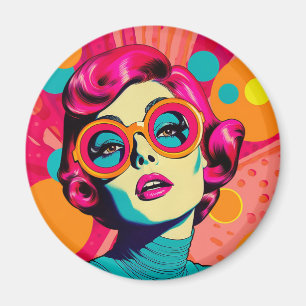 Retro colourful style magnet, colourful woman magnet