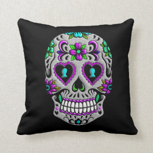Retro Colourful Sugar Skull Cushion