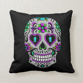 Retro Colourful Sugar Skull Cushion