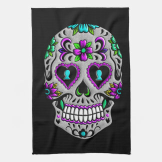 Retro Colourful Sugar Skull Tea Towel