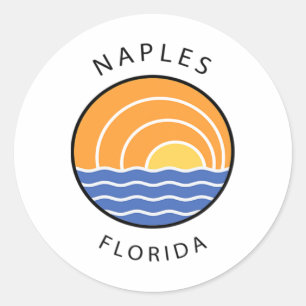 Retro Colourful Sunset Naples Florida Ocean Palm T Classic Round Sticker