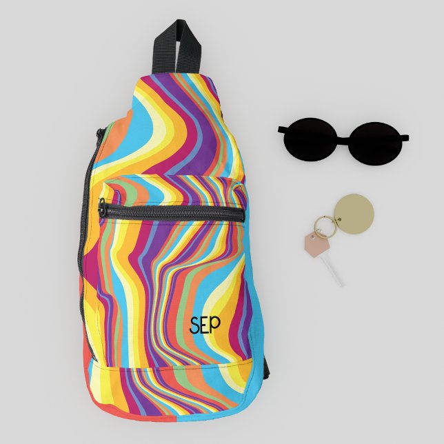 Retro Colourful Swirl Stripes Monogram Personalise Sling Bag (Creator Uploaded)