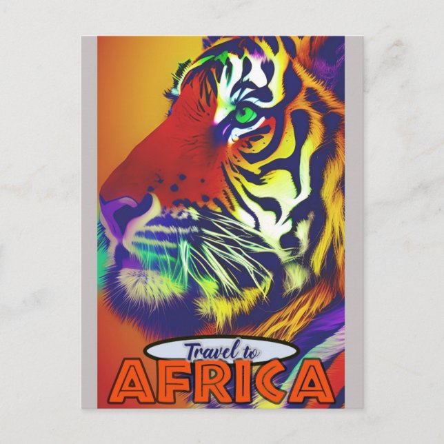 Retro Colourful Tiger Travel Africa Postcard (Front)