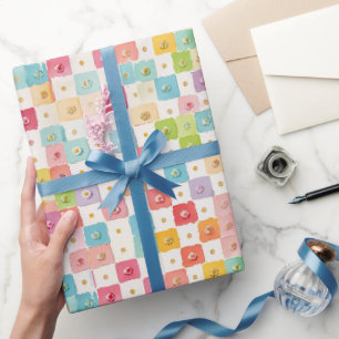 Retro Colourful trendy Flowers pattern Birthday pa Wrapping Paper