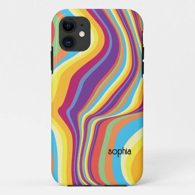Retro Colourful Warped Stripes Personalised Case-Mate iPhone Case (Back)