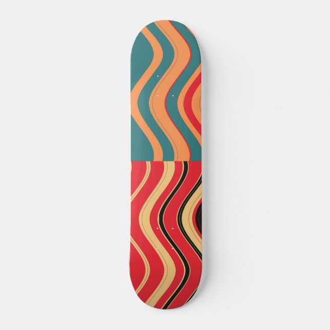 Retro Colourful Wave Stripes Decorative Art 3 Skateboard (Front)