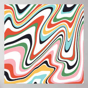 Retro Colourful Wavy Lines Modern Design Poster