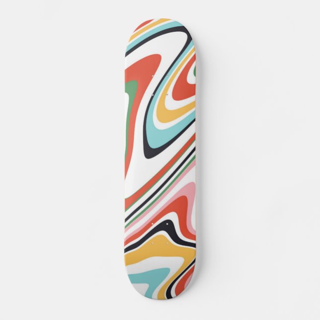 Retro Colourful Wavy Lines Modern Design Skateboard (Front)