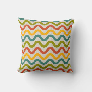  Retro Colourful Wavy Lines Pattern Minimal Abstra Cushion