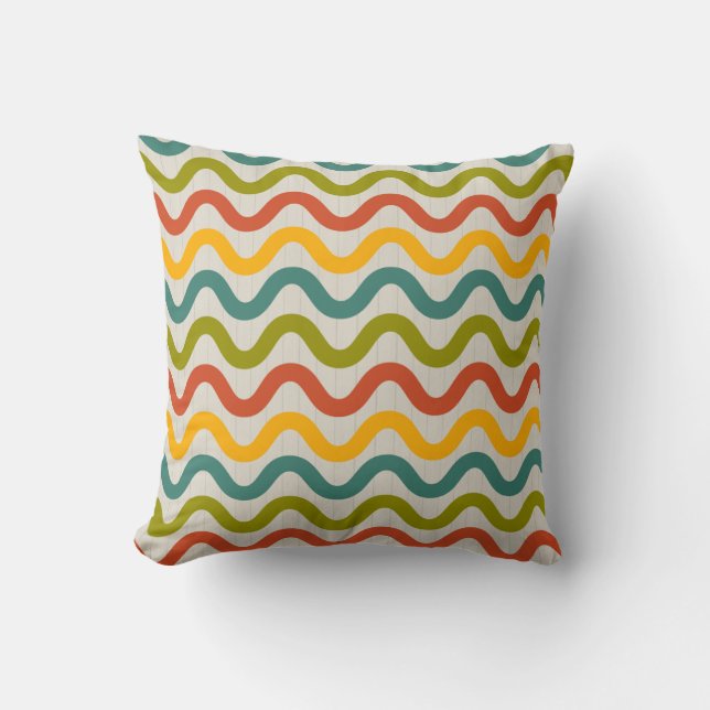  Retro Colourful Wavy Lines Pattern Minimal Abstra Cushion (Front)