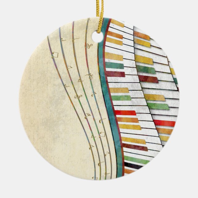 Retro Colourful Wavy Piano  Ceramic Tree Decoration (Front)
