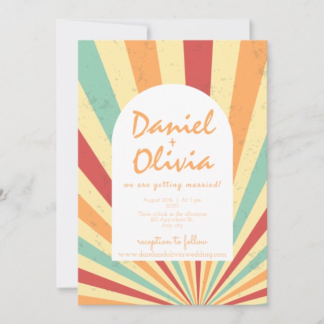 Retro Colourful with QR Wedding Invitation (Front)