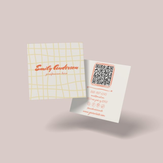 Retro Colourful Written Drawn Groovy Unique QR Cod Square Business Card (Creator Uploaded)