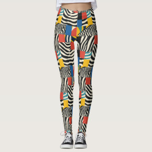 Retro Colourful Zebra Block Patterned Leggings