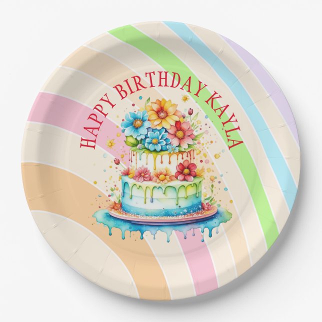 Retro Colours and Birthday Party  Paper Plate (Front)