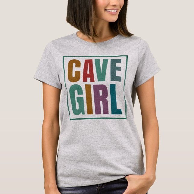 Retro Colours Cave Girl Caver Climbing T-Shirt (Front)