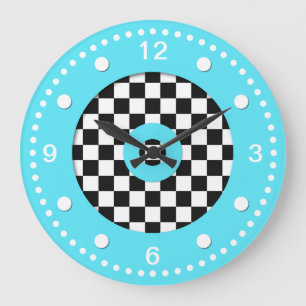 Retro Colours Checks and Aqua Wall Clock