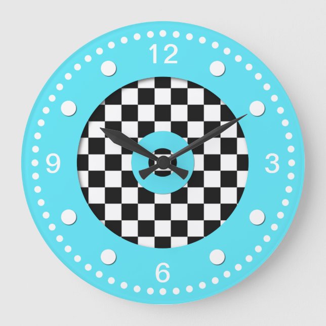 Retro Colours Checks and Aqua Wall Clock (Front)
