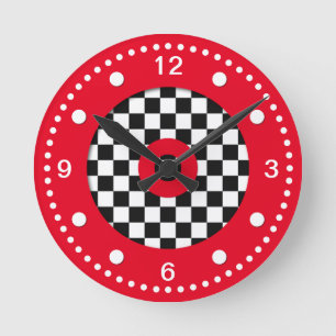 Retro Colours Checks and Red Wall Clock