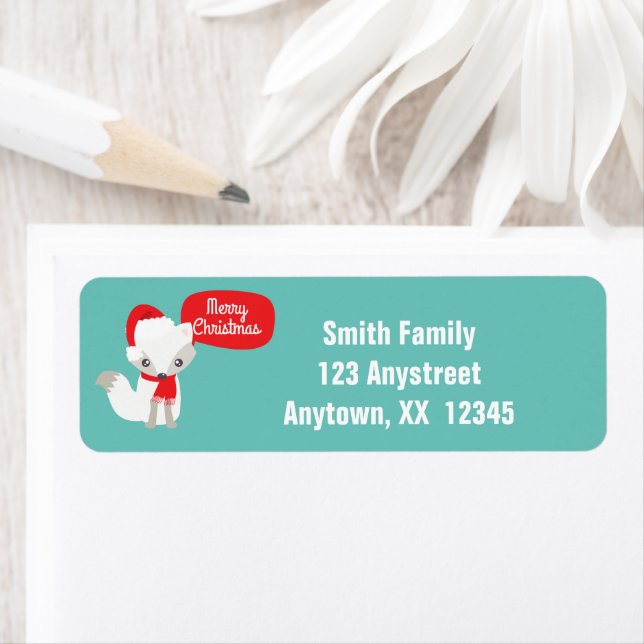 Retro Colours Christmas Fox Return Address Label (Insitu)