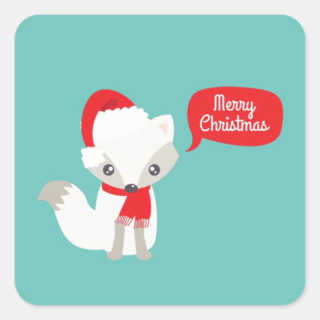 Retro Colours Christmas Fox Square Sticker (Front)