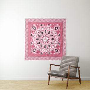 Retro colours circle mandala pink colours round ka tapestry