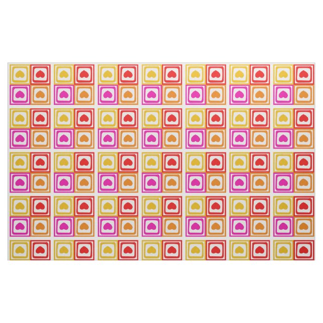 Retro Colours Hearts Pattern Fabric (Fat Quarter)