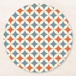 Retro Colours Mid Century Modern Circles Round Paper Coaster