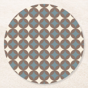 Retro Colours Mid Century Modern Circles Round Paper Coaster