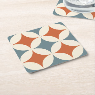 Retro Colours Mid Century Modern Circles Square Paper Coaster
