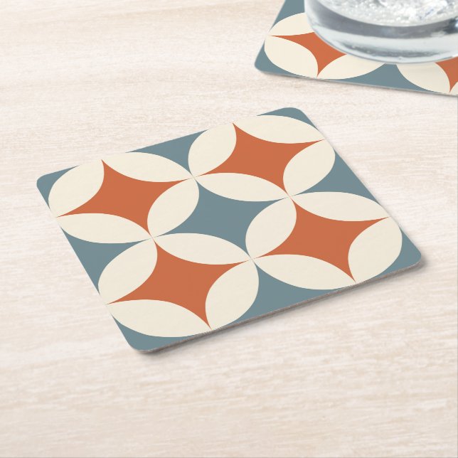 Retro Colours Mid Century Modern Circles Square Paper Coaster (Angled)