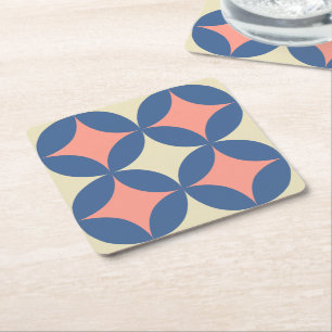 Retro Colours Mid Century Modern Circles Square Paper Coaster